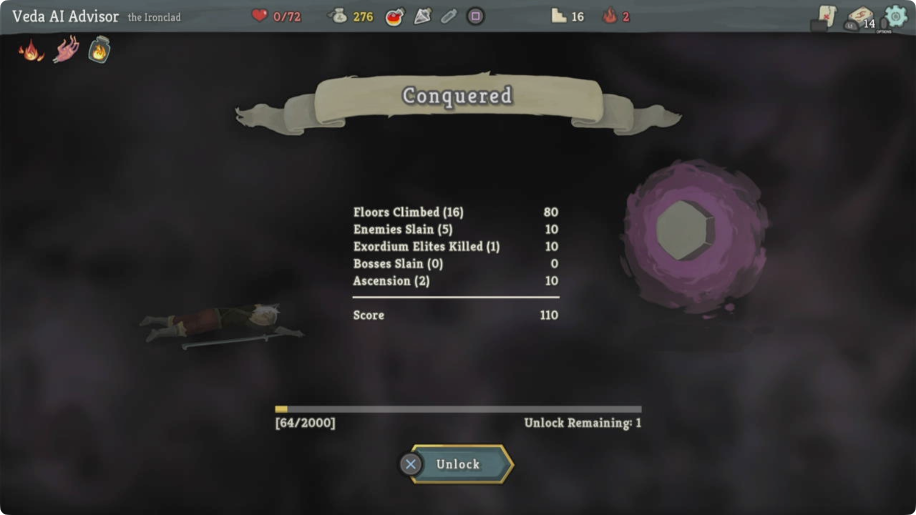 The final state of an Act 1 boss fight