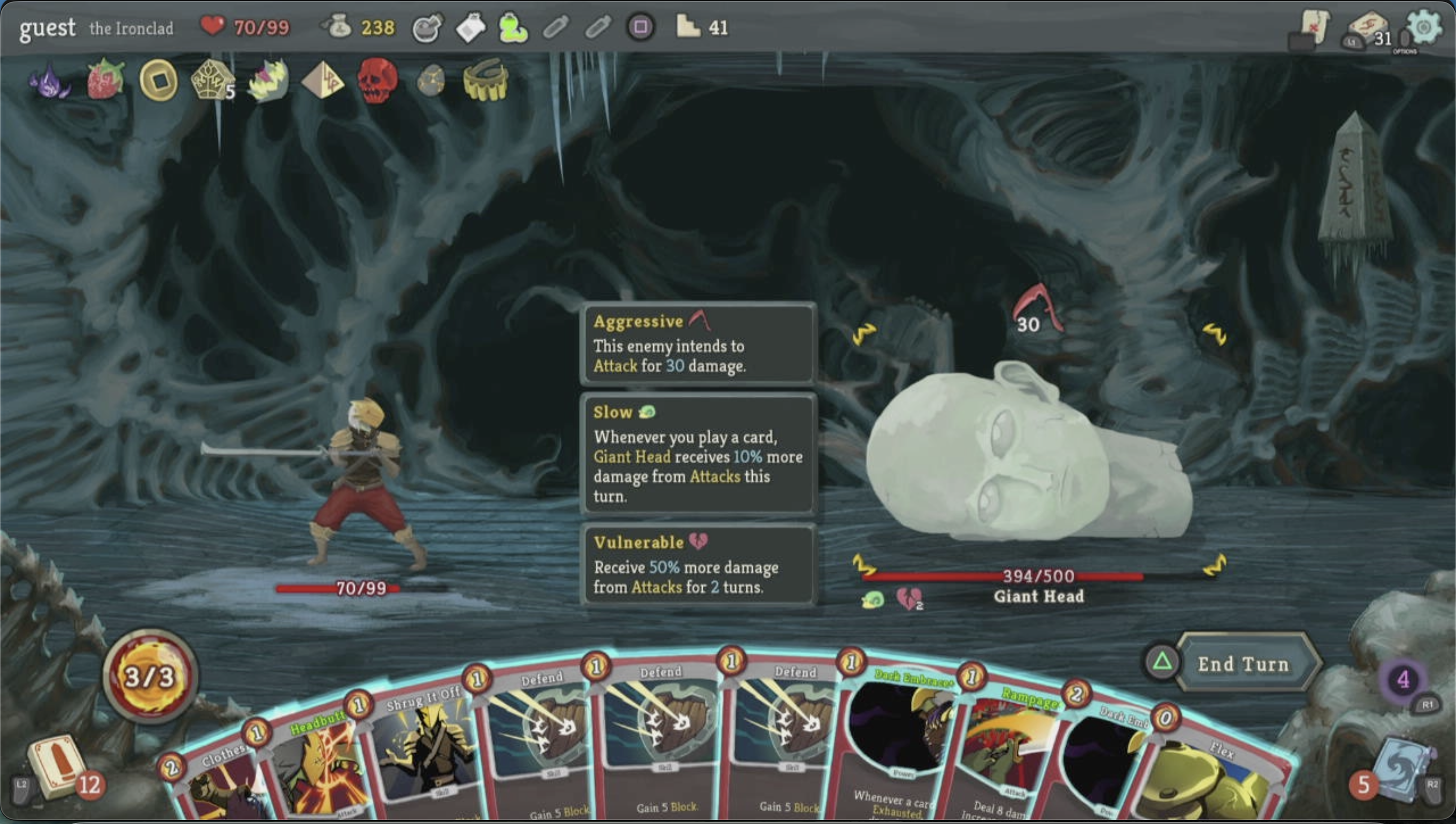 Giant Head combat from an earlier run, used as related imagery